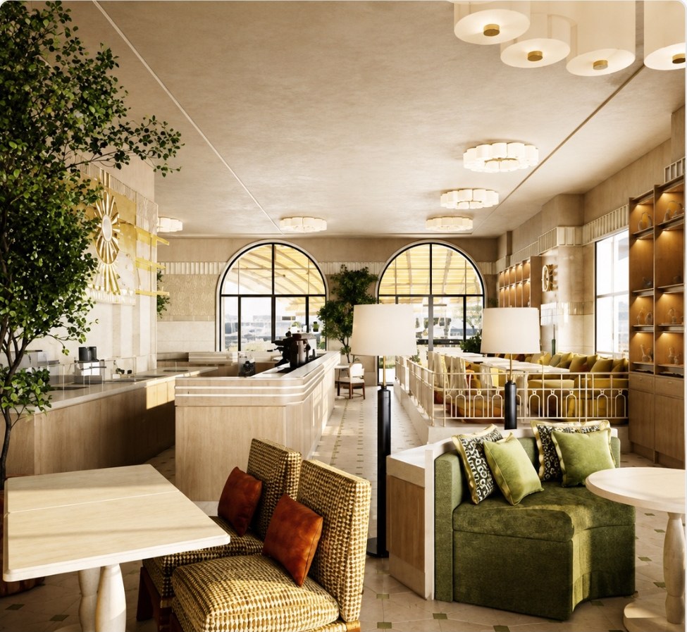 Café seating area with terrazzo flooring detail
