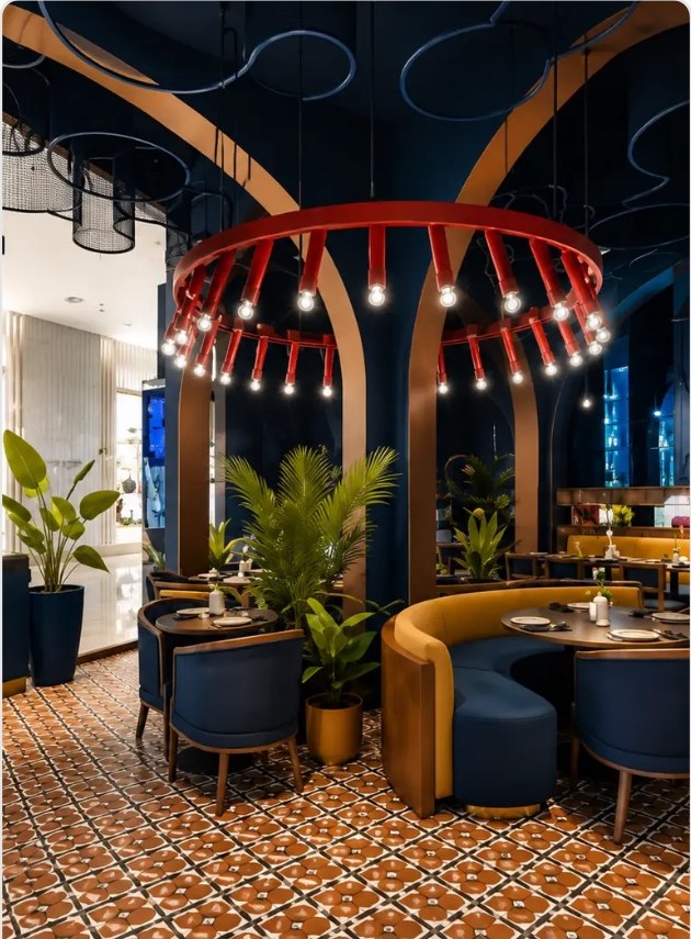 Feature ring light installation above the dining room