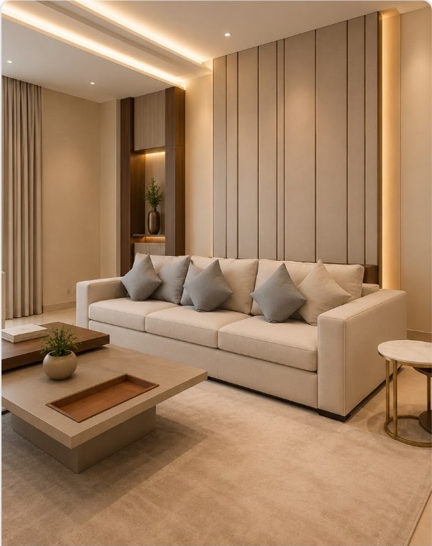Formal majlis with upholstered wall panelling